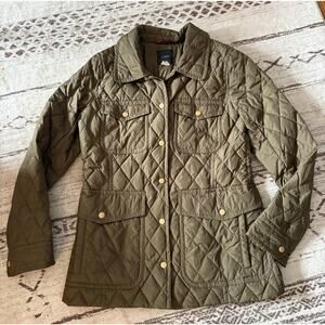 J.Crew quilted field jacket in olive green with gold-tone snaps medium